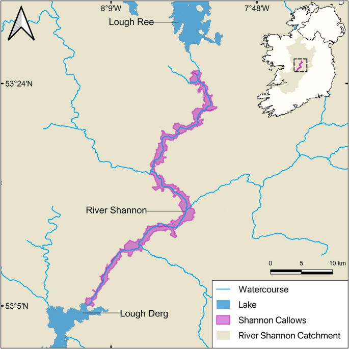 Map of the Shannon Callows whinchat study area in central Ireland
