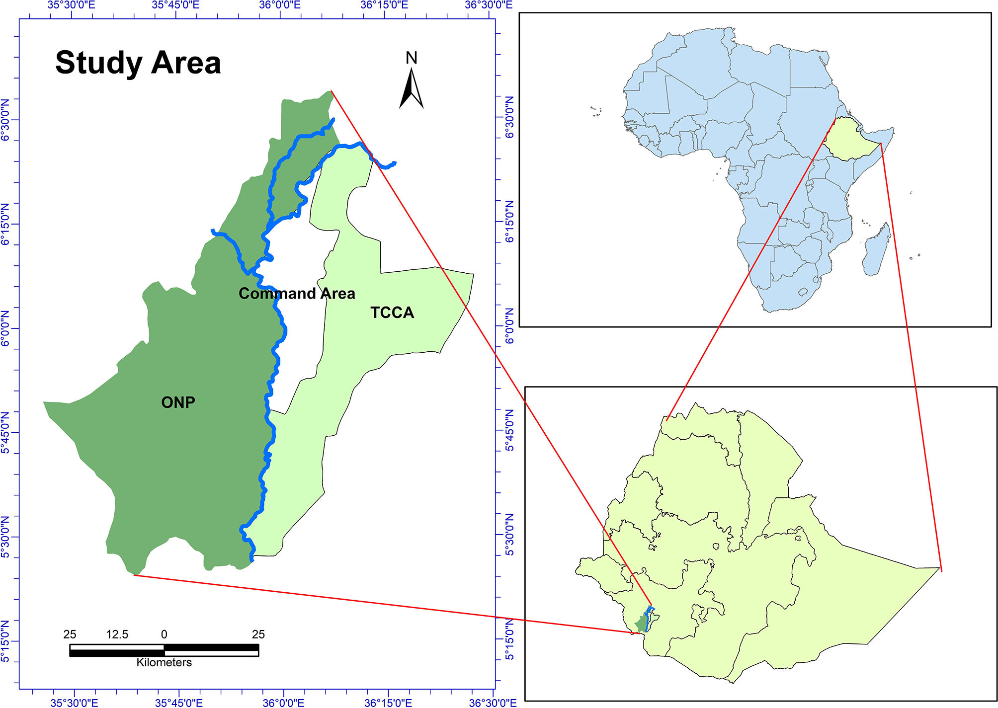 Map of the Omo Valley study area showing Omo National Park and Tama Community Conservation Area