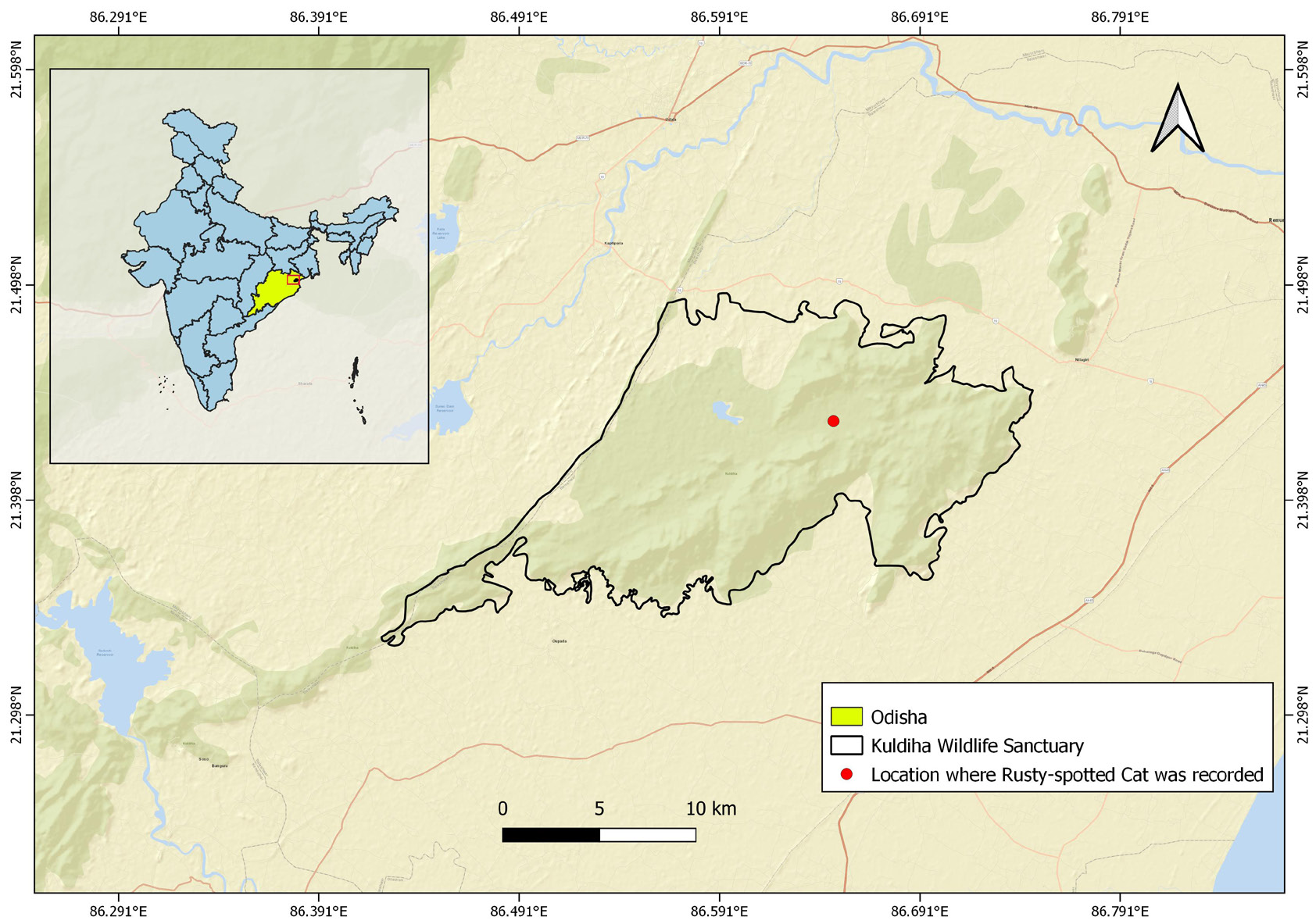 Map of Kuldiha with the camera-trap station marked