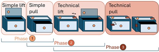 Diagram of the three phases of the puzzle-box experiment used with semi-urban vervet monkeys